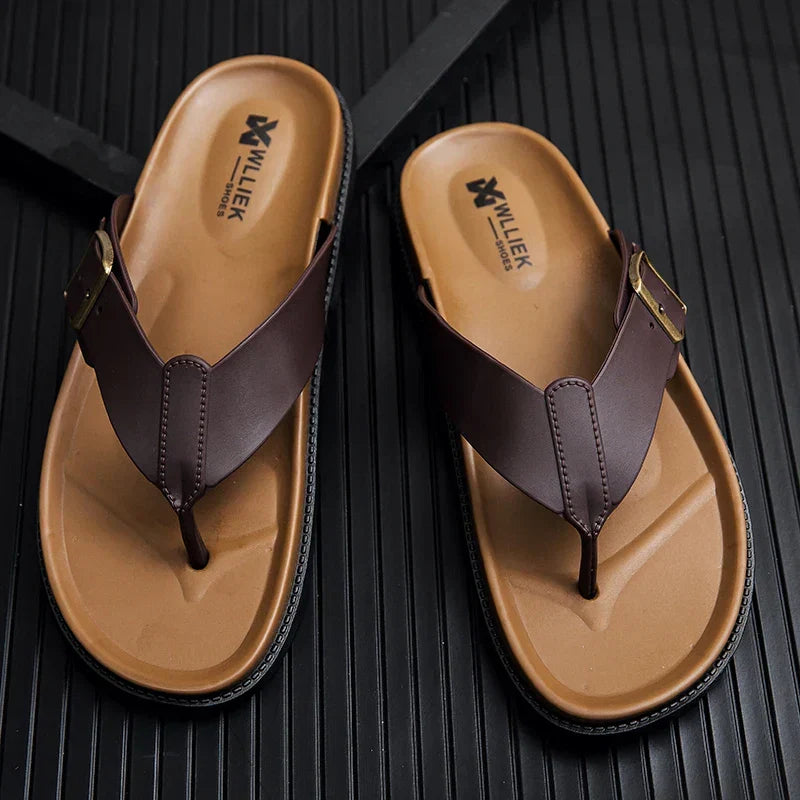 Veylor Toe-Post Thong Sandals | Women's Flat Leather-Look Sandals