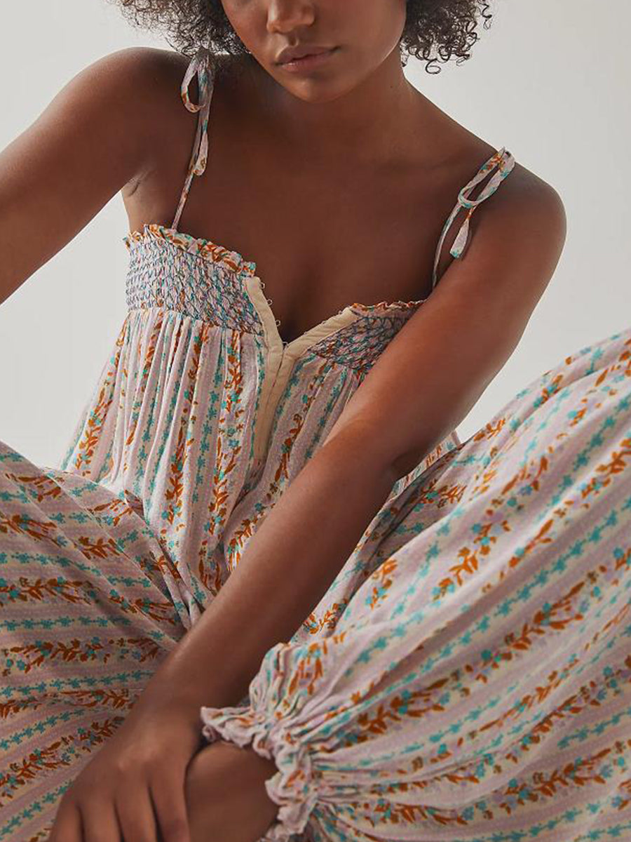 Odile smocked tie-strap harem jumpsuit