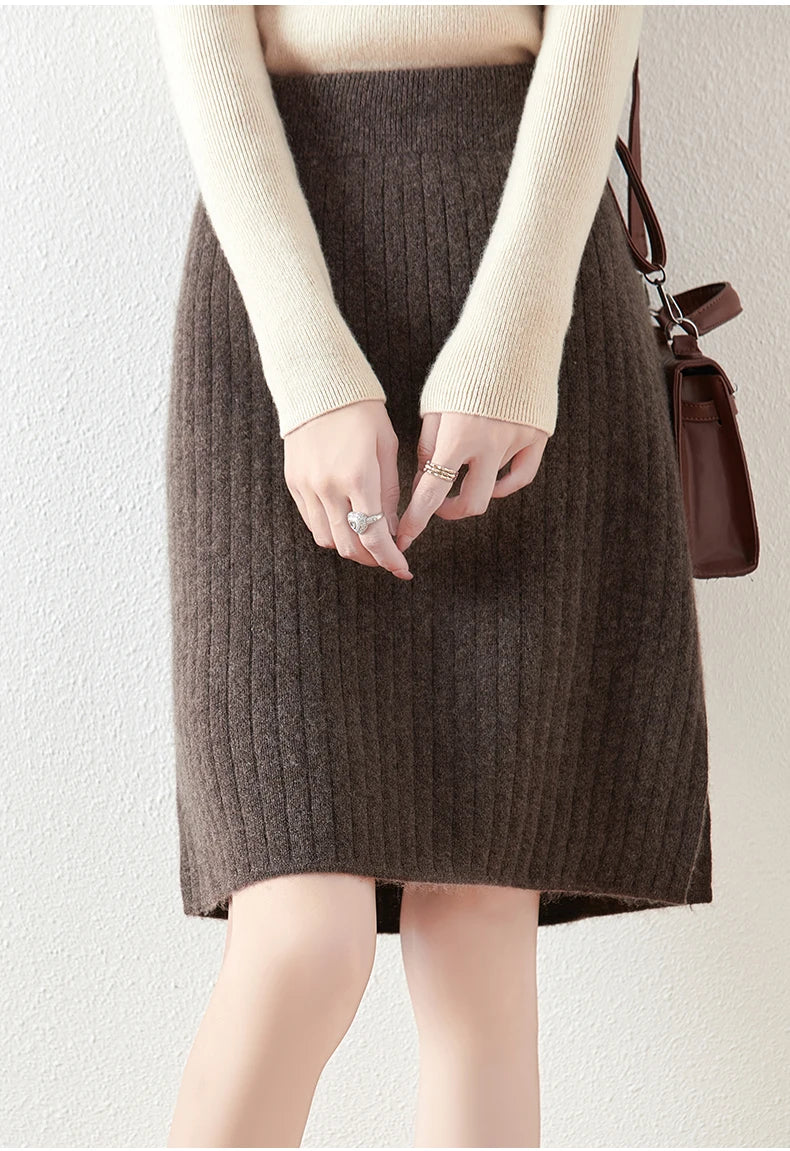 Emmeline ribbed knit a-line knee-length skirt