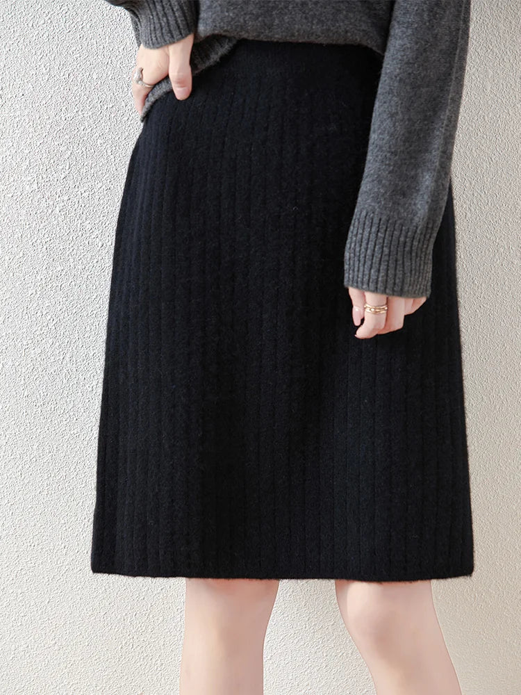 Emmeline ribbed knit a-line knee-length skirt
