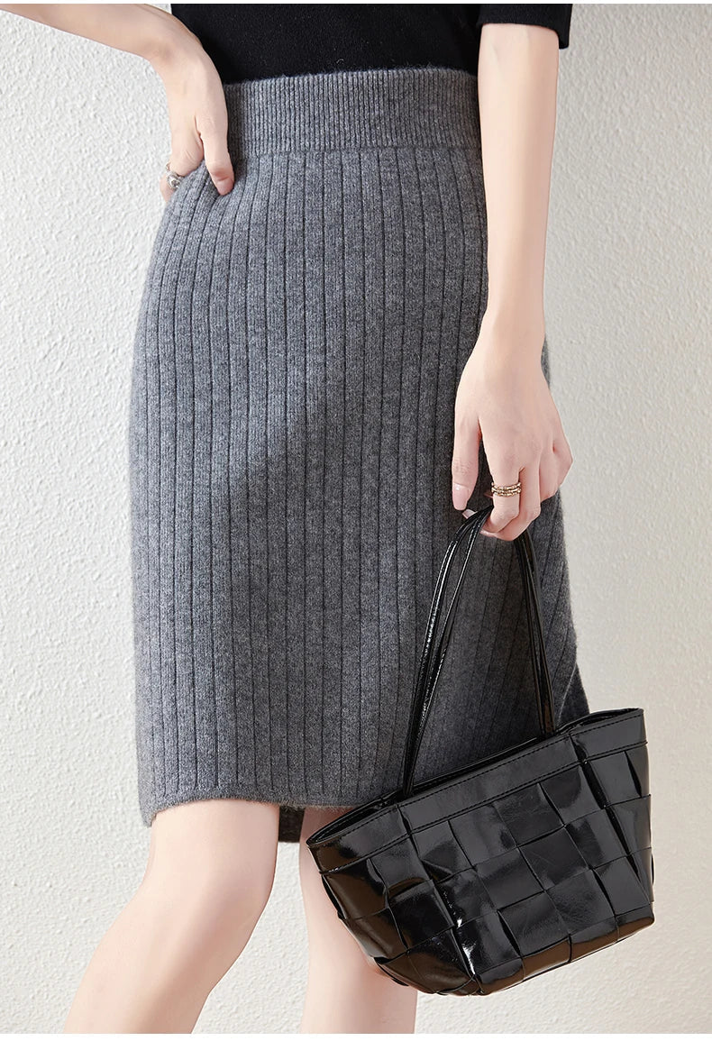 Emmeline ribbed knit a-line knee-length skirt