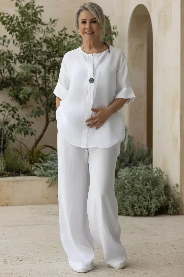 Penelope button top and wide-leg pants set