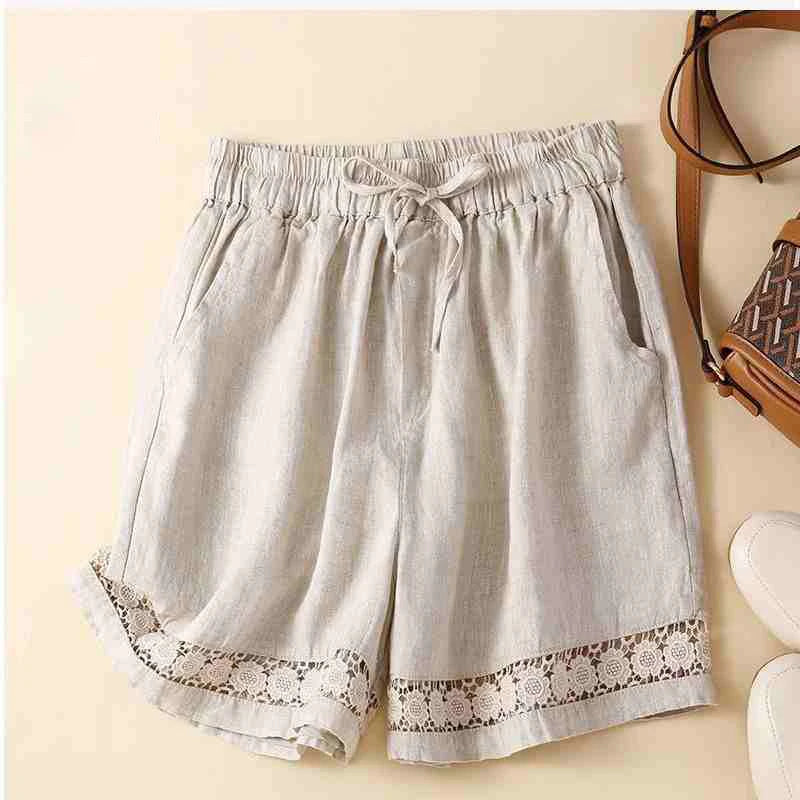 Genevieve openwork trim drawstring shorts