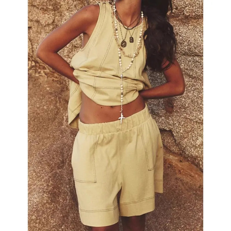 Yara sleeveless swing top and pocket shorts two-piece set
