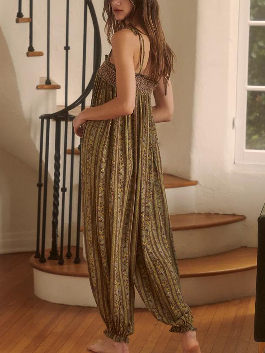Odile smocked tie-strap harem jumpsuit