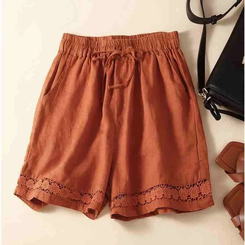Genevieve openwork trim drawstring shorts