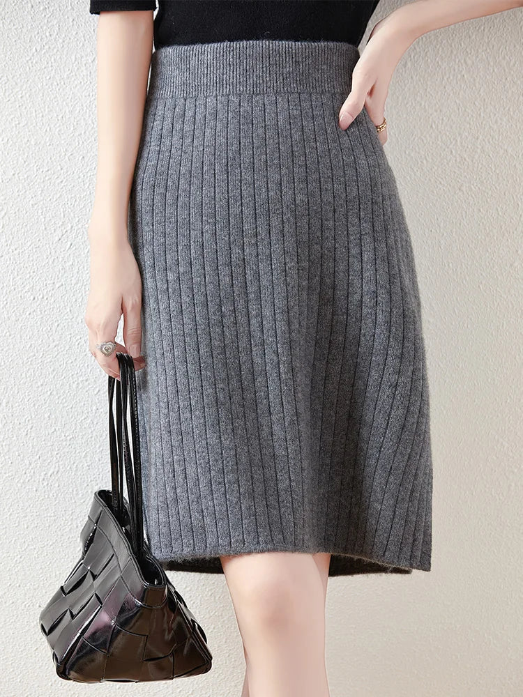 Emmeline ribbed knit a-line knee-length skirt