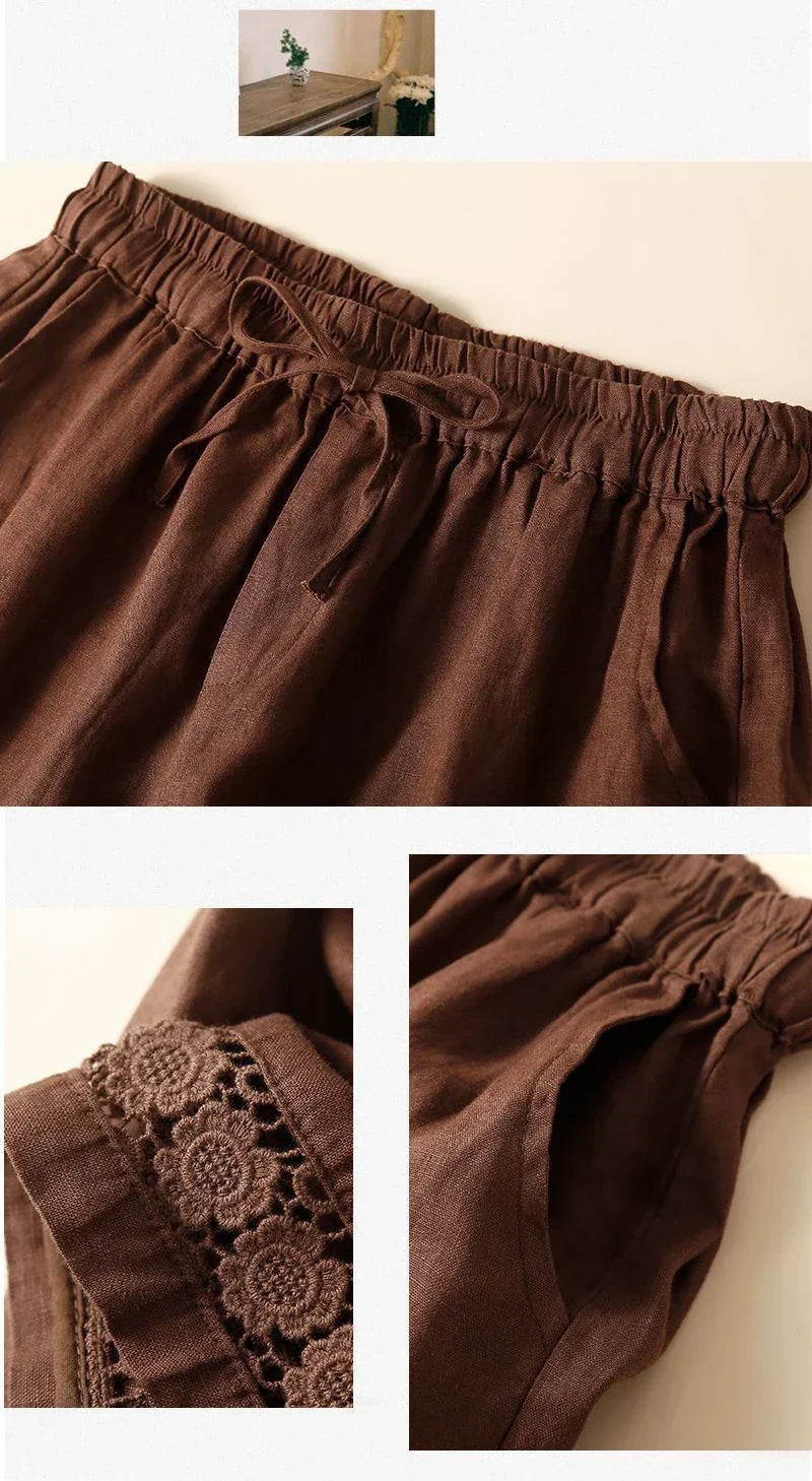 Genevieve openwork trim drawstring shorts