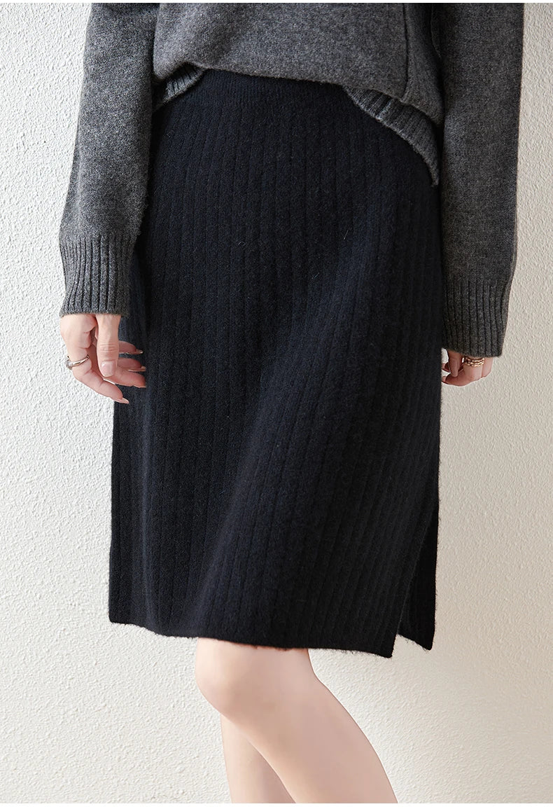 Emmeline ribbed knit a-line knee-length skirt