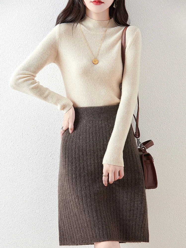 Emmeline ribbed knit a-line knee-length skirt
