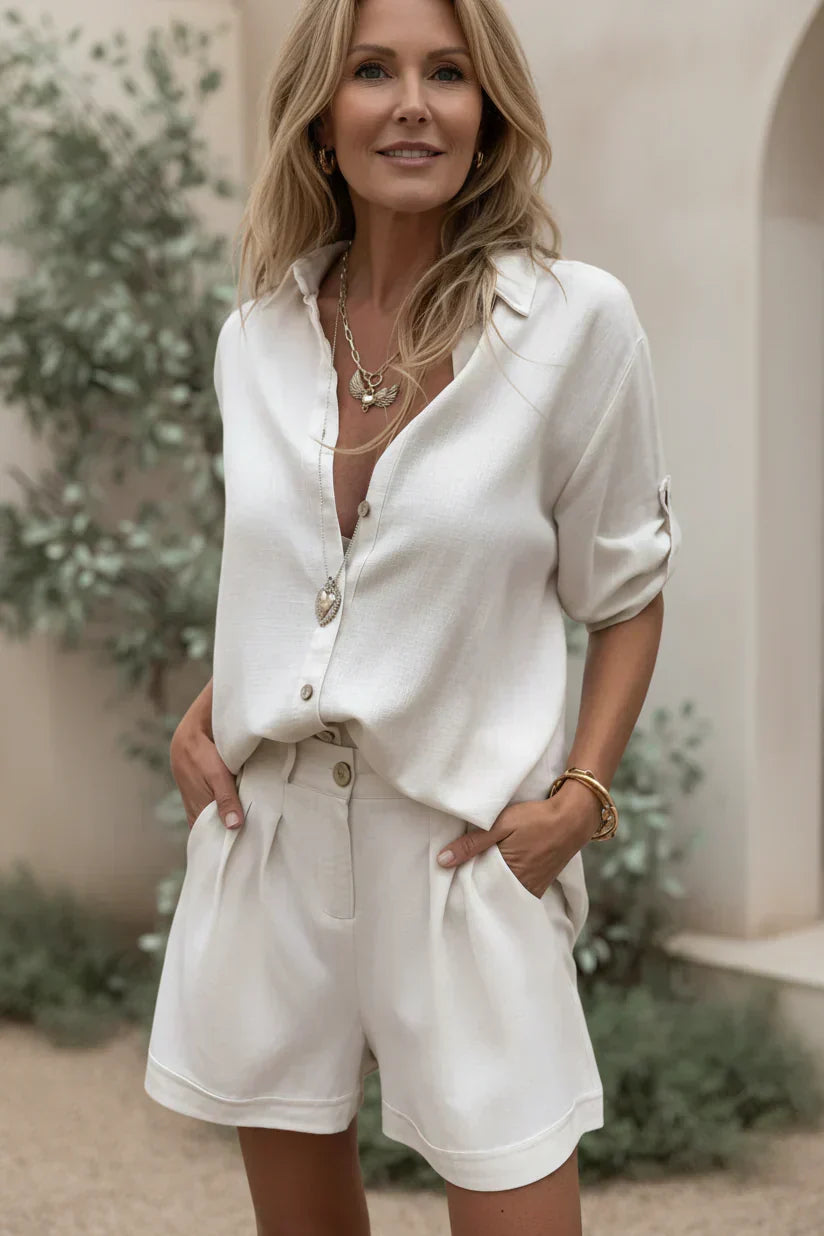 Sylvie button-up shirt and pleated shorts set
