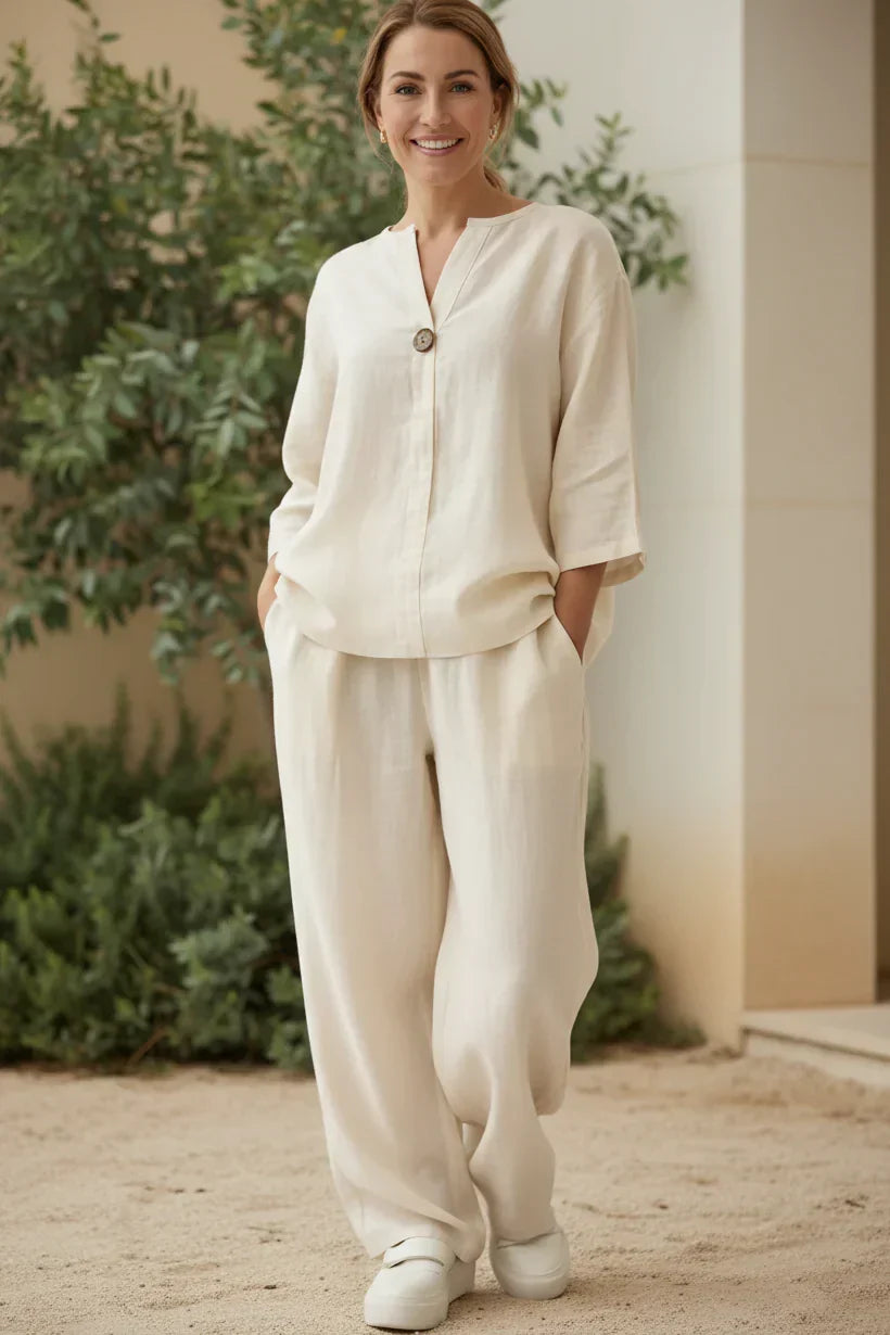 Penelope button top and wide-leg pants set