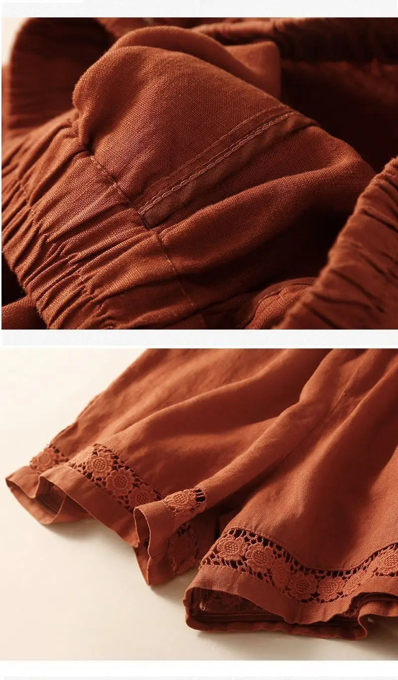 Genevieve openwork trim drawstring shorts