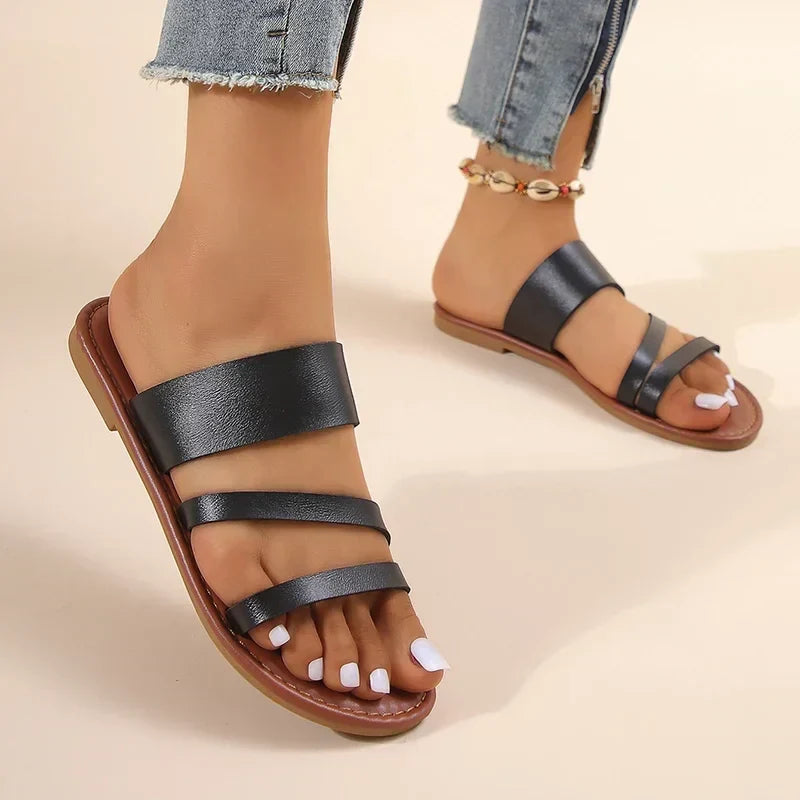 Grace Double-Strap Flat Sandals | Women's Slip-On Summer Sandals