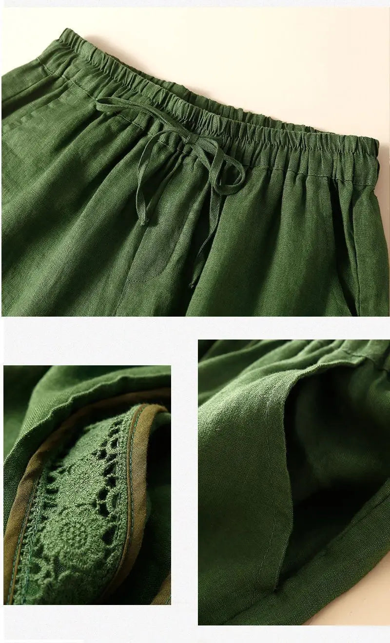 Genevieve openwork trim drawstring shorts