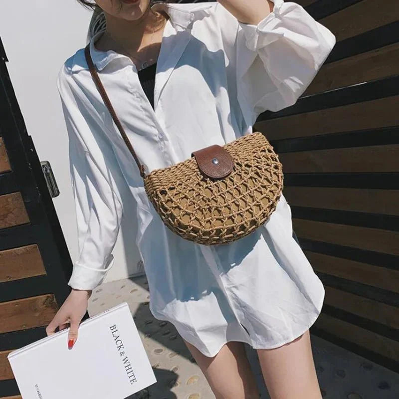 Molly half-moon open-weave crossbody bag