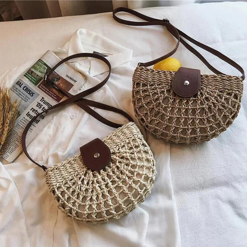 Molly half-moon open-weave crossbody bag