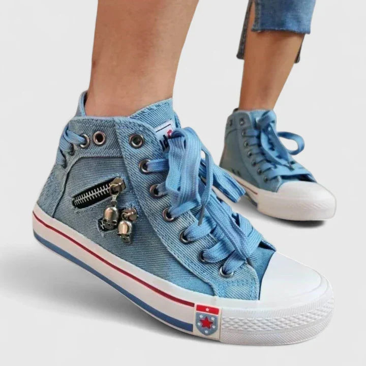 Roxy High-Top Denim Sneakers | Women's Zip Studded Trainers