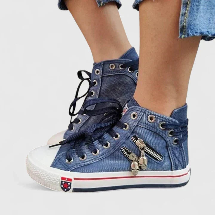 Roxy High-Top Denim Sneakers | Women's Zip Studded Trainers