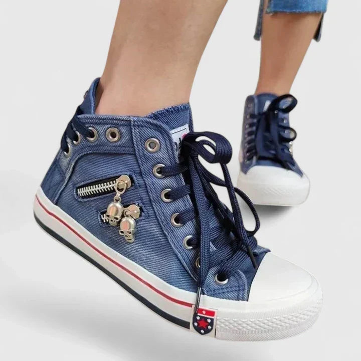 Roxy High-Top Denim Sneakers | Women's Zip Studded Trainers