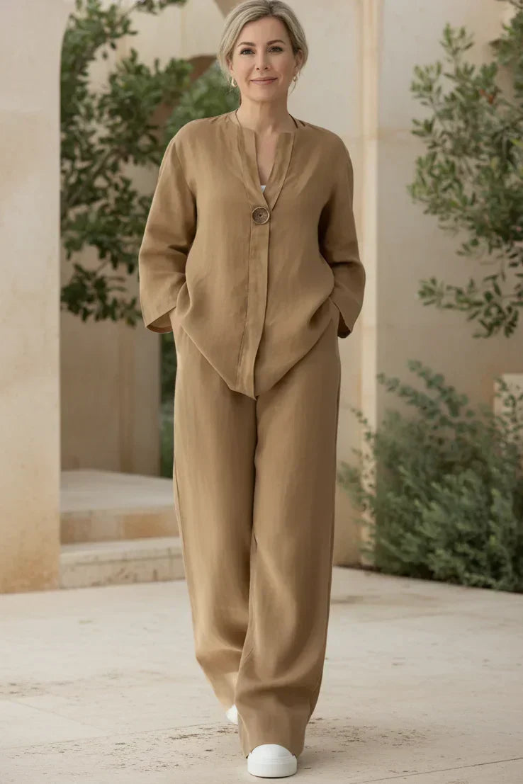 Penelope button top and wide-leg pants set