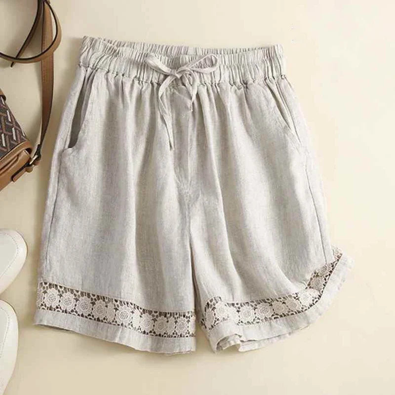 Genevieve openwork trim drawstring shorts