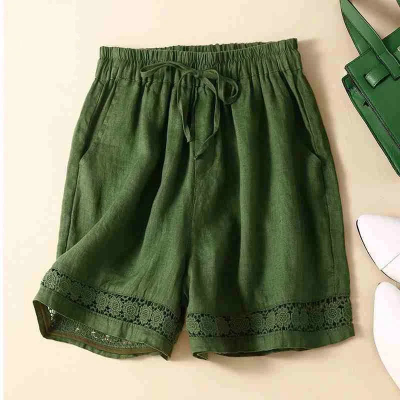 Genevieve openwork trim drawstring shorts