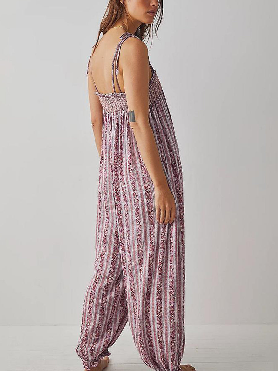 Odile smocked tie-strap harem jumpsuit