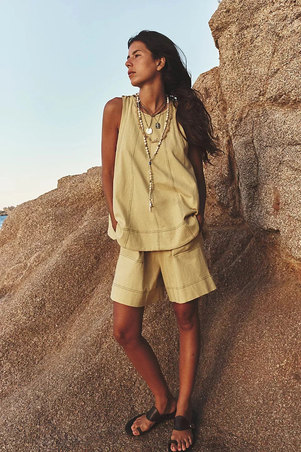 Yara sleeveless swing top and pocket shorts two-piece set
