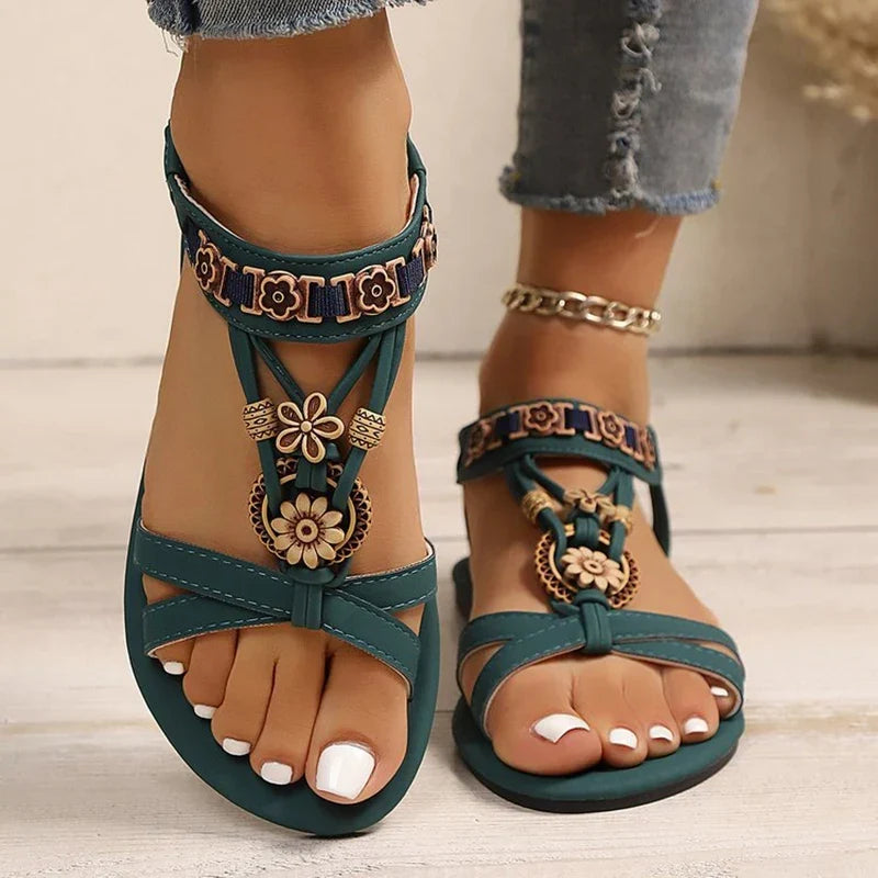 Tallulah floral medallion t-strap flat sandals