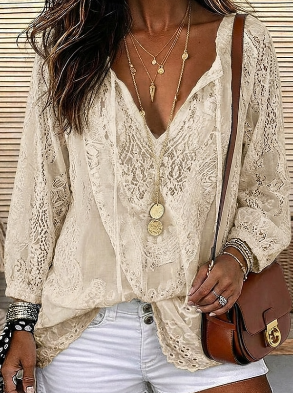 Greer lace tie-neck long-sleeve blouse