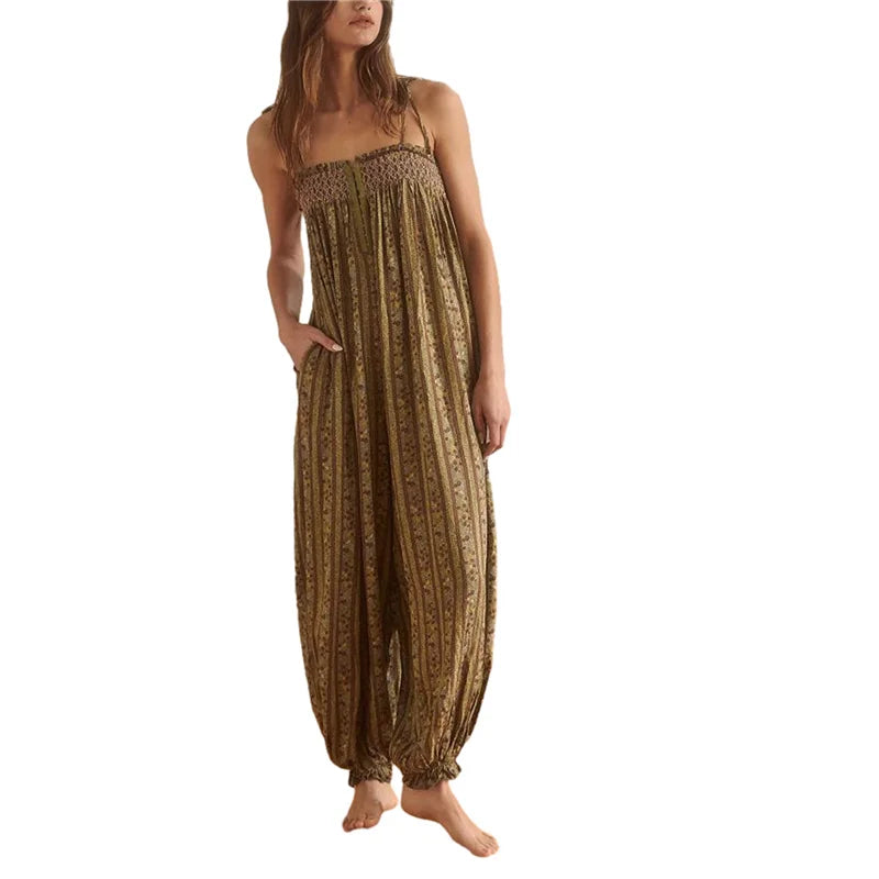 Odile smocked tie-strap harem jumpsuit