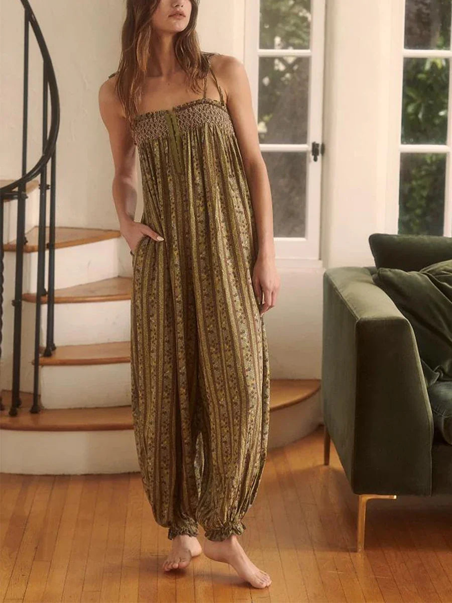 Odile smocked tie-strap harem jumpsuit
