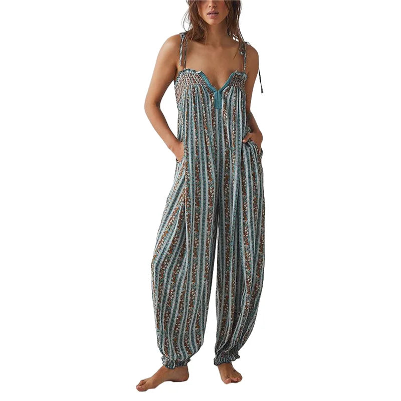 Odile smocked tie-strap harem jumpsuit