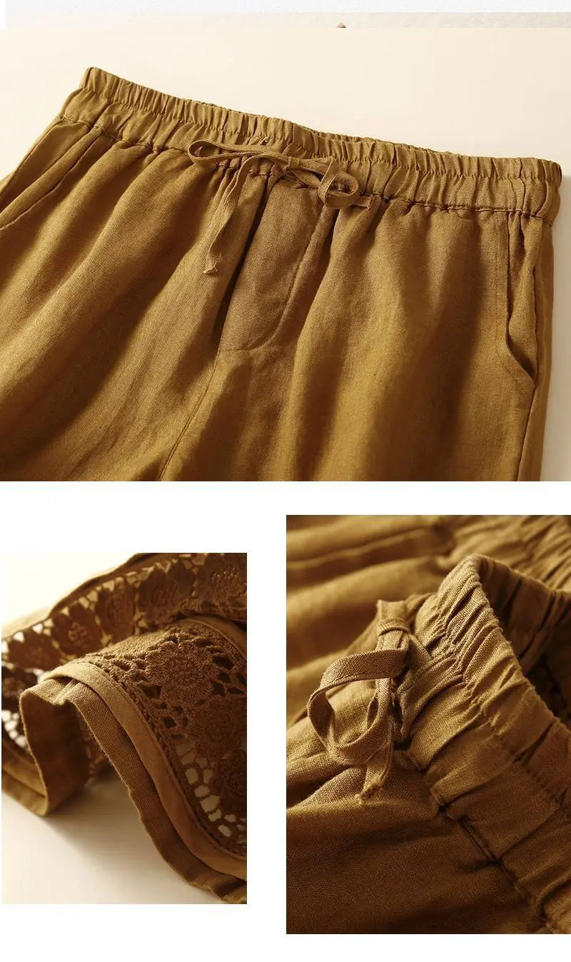 Genevieve openwork trim drawstring shorts