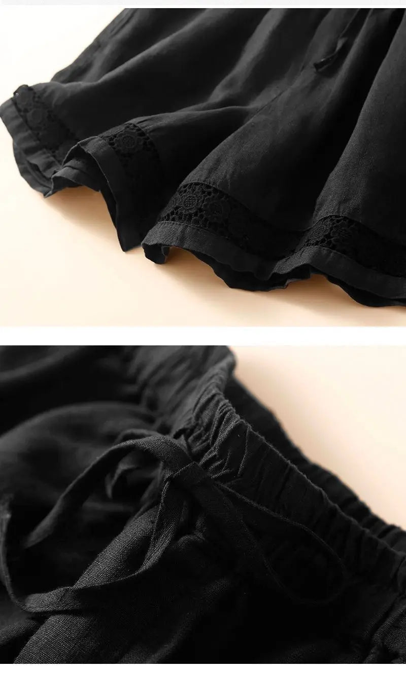 Genevieve openwork trim drawstring shorts