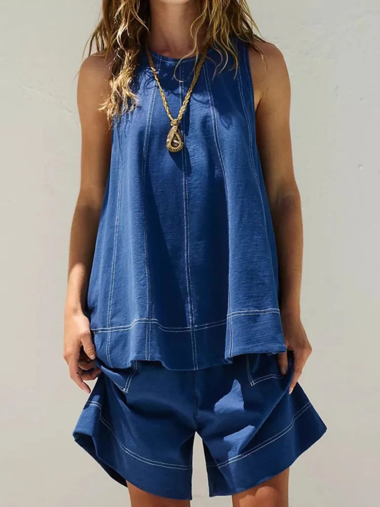 Yara sleeveless swing top and pocket shorts two-piece set