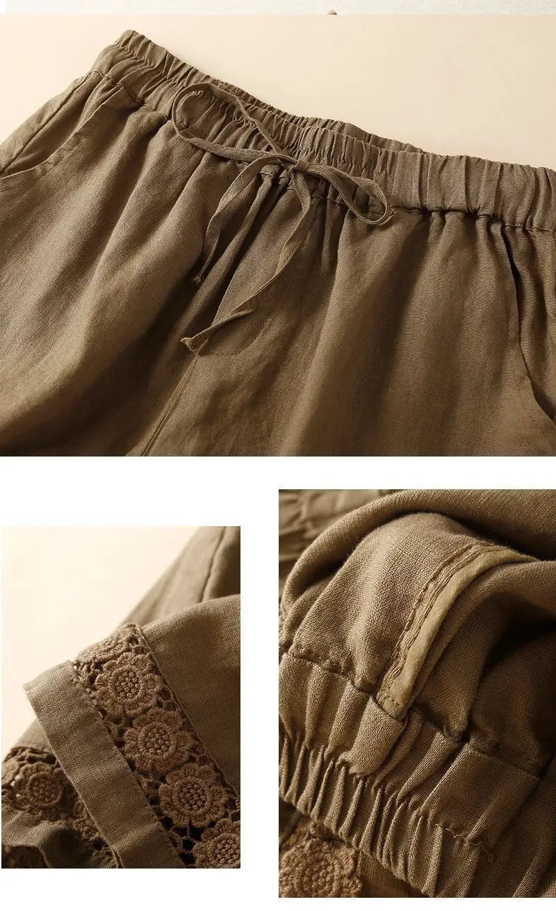 Genevieve openwork trim drawstring shorts