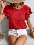Lenore smocked round-neck layered ruffle-sleeve blouse