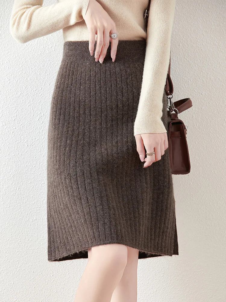 Emmeline ribbed knit a-line knee-length skirt