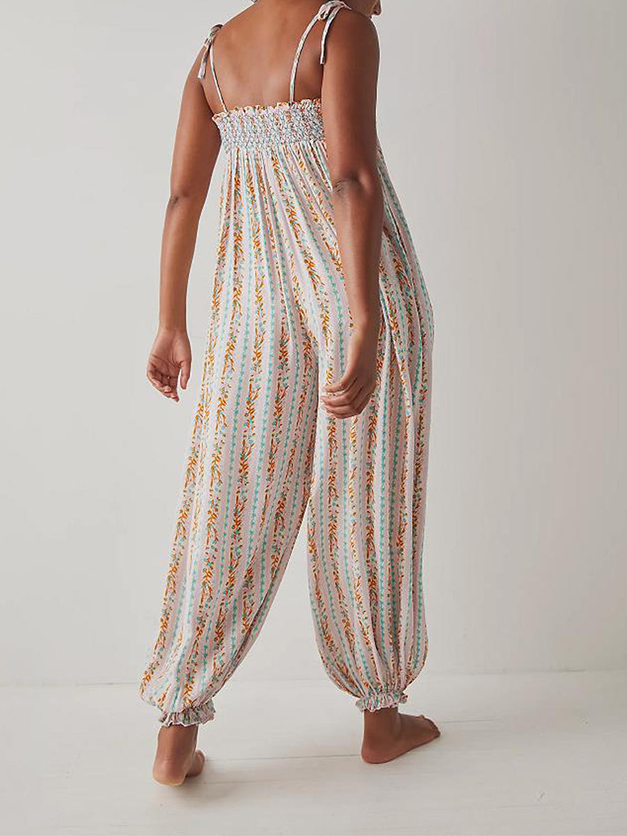 Odile smocked tie-strap harem jumpsuit
