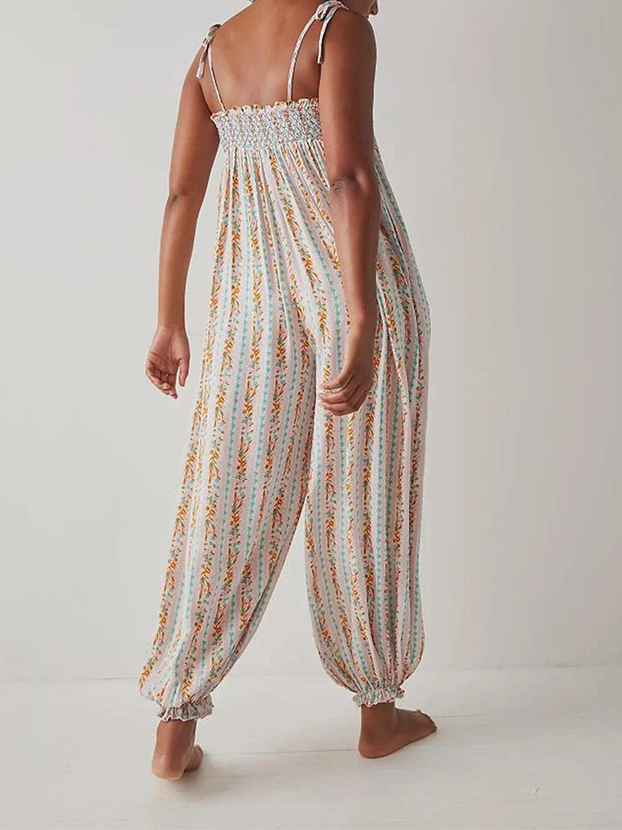 Odile smocked tie-strap harem jumpsuit