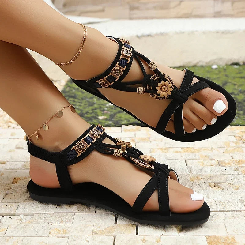 Tallulah floral medallion t-strap flat sandals