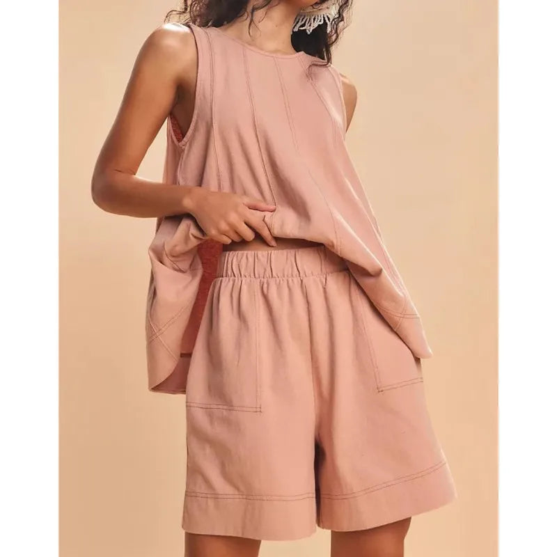 Yara sleeveless swing top and pocket shorts two-piece set