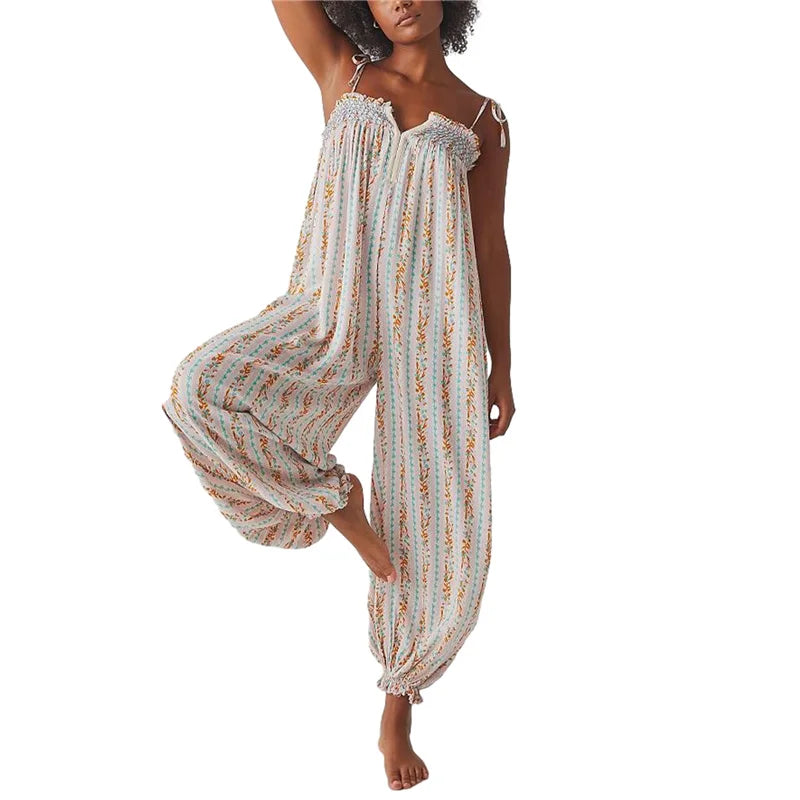 Odile smocked tie-strap harem jumpsuit