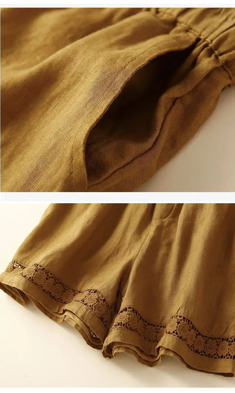Genevieve openwork trim drawstring shorts