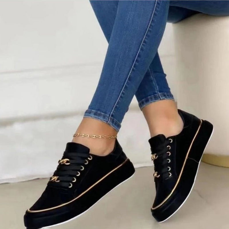 Cleo Gold-Chain Platform Sneakers | Women's Lace-Up Trainers