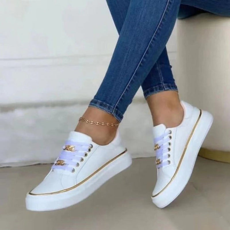 Cleo Gold-Chain Platform Sneakers | Women's Lace-Up Trainers