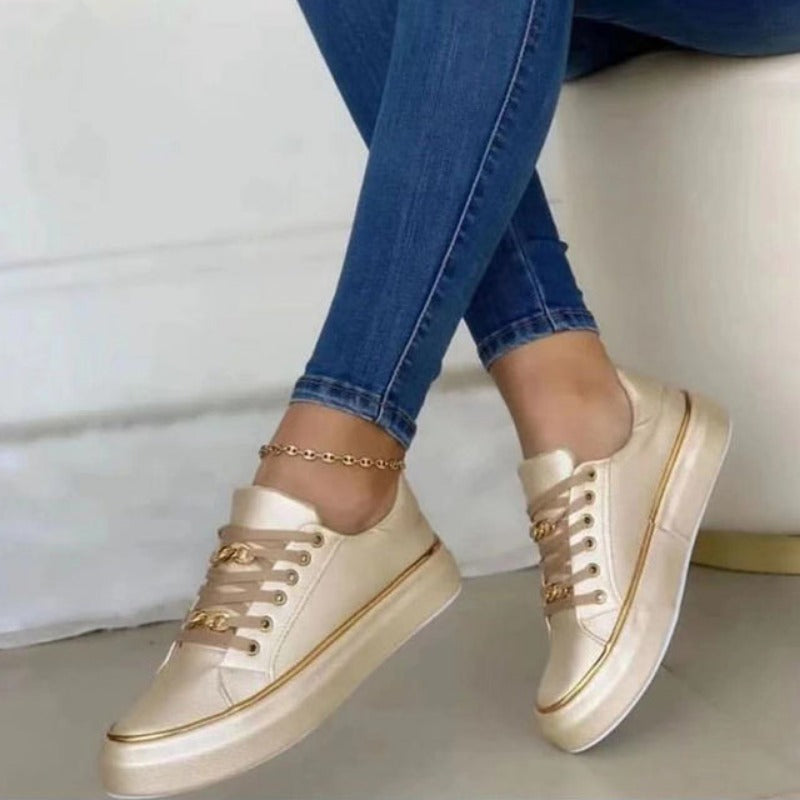 Cleo Gold-Chain Platform Sneakers | Women's Lace-Up Trainers