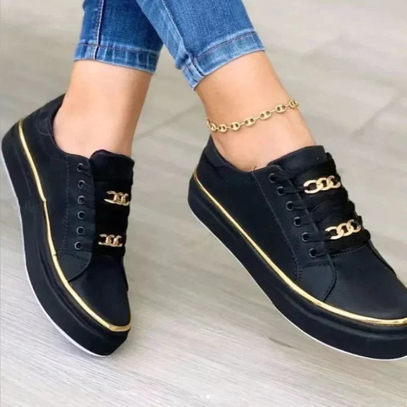 Cleo Gold-Chain Platform Sneakers | Women's Lace-Up Trainers